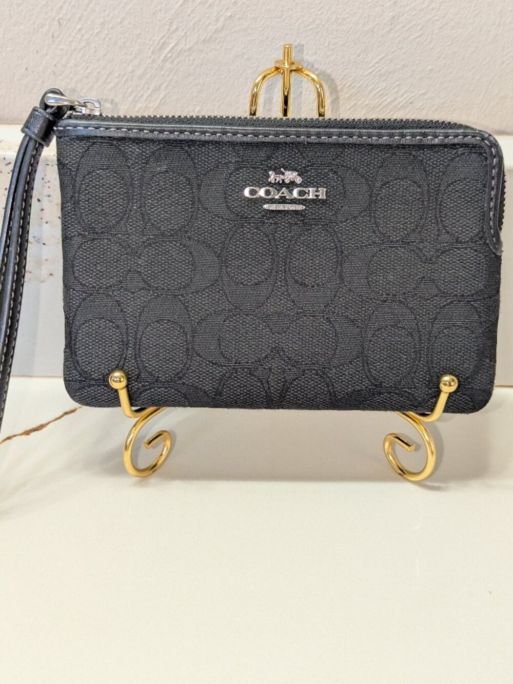Coach Black Signature Canvas Wristlet